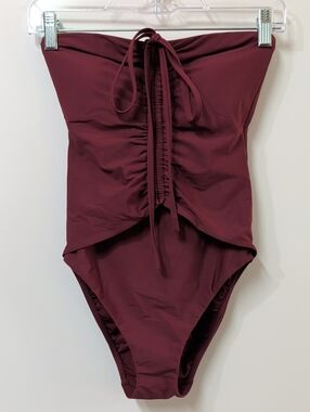 Mimi Flamingo Burgundy Strapless Ruched One Piece Swimsuit Size 4